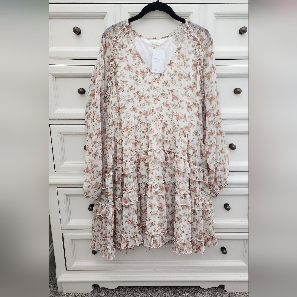 NWT Floral Pink And Cream Long Sleeve Spring/Easter Dress M